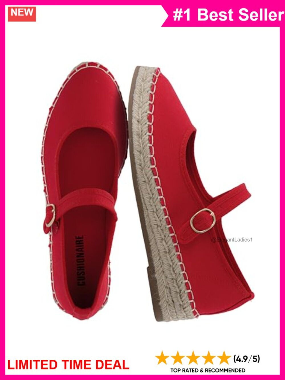 Canvas Mary Jane Espadrille Flats Cushioned Closed Toe Adjustable Strap
